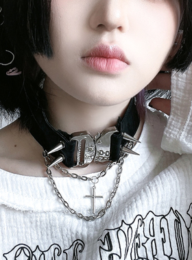 Broken bone原创 亚文化朋克小众金属链条PU仿皮个性铆钉项圈颈饰