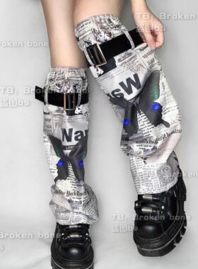 Broken bone原创杂志蝴蝶印花朋克亚文化原宿风辣妹腿套袜套夏季