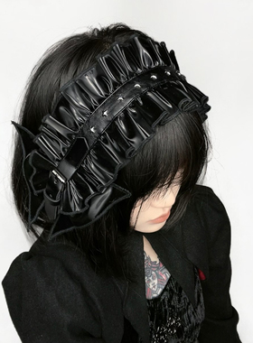 Broken bone原创 暗黑朋克小众液态PU亮皮蝴蝶结头饰发饰百搭发带