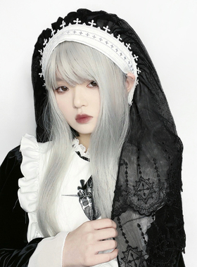 Broken bone原创 哥特修女配饰搭配十字架双层蕾丝头纱头巾