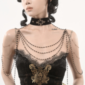 Broken bone原创 暗黑哥特小众重工丝绒项圈肩链一体多层设计配饰