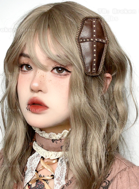 Broken bone原创 蒸汽朋克复古深棕色PU皮革做旧棺材充棉发夹边夹