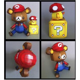 儿童手工折纸DIY拼装益智立体3D纸质模型马里奥松弛熊懒懒熊公仔