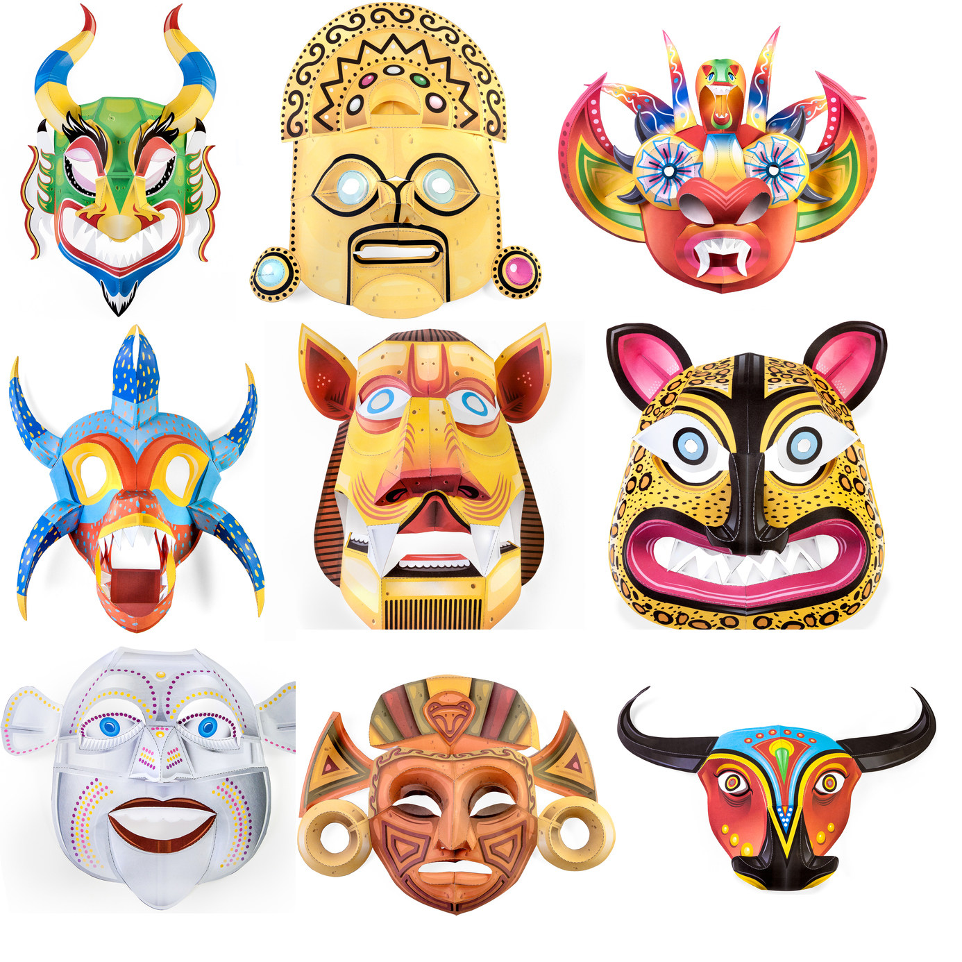 儿童手工折纸diy拼装立体3d纸质模型古代石器时代野蛮部落面具