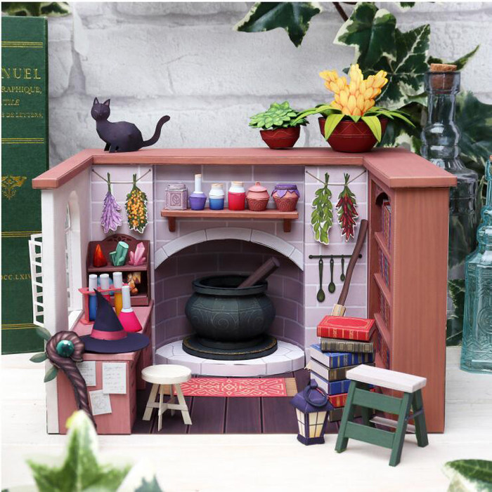 儿童手工折纸diy拼装立体3d纸质模型玩具女巫巫师的魔法房间场景