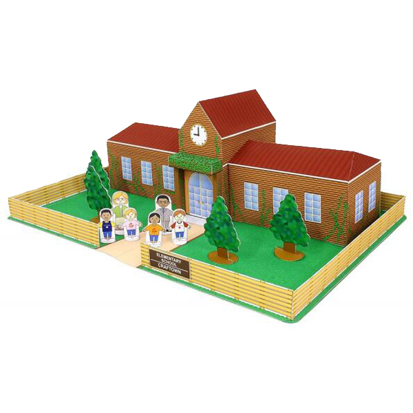 儿童手工折纸diy拼装立体3d纸质模型 卡通小建筑学校校园场景制作