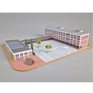 儿童手工折纸DIY拼装立体3D纸模型玩具学校操场教学楼校园制作