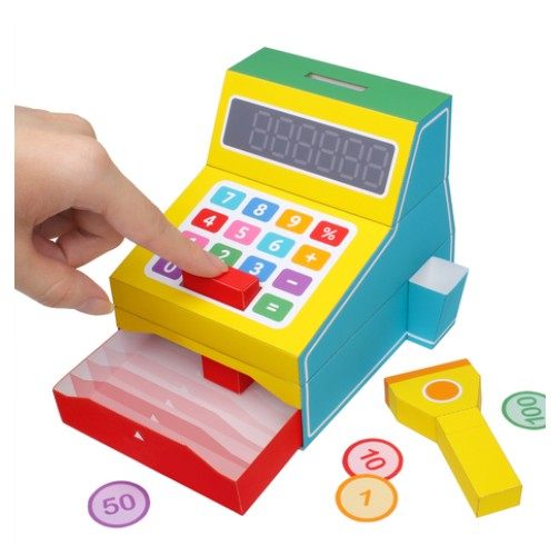 儿童手工折纸diy拼装立体3d纸质模型超市收银机卡通收款机制作