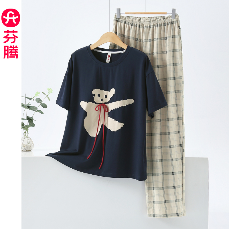 芬腾带胸垫睡衣女款夏季纯棉短袖