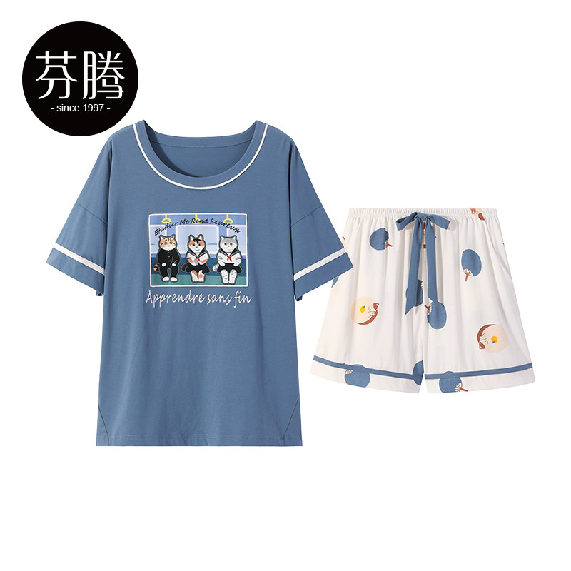 芬腾睡衣女夏季短袖短裤纯棉薄款韩版清新少女学生可爱家居服套装