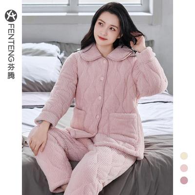 芬腾三层夹棉睡衣女士冬季法兰绒