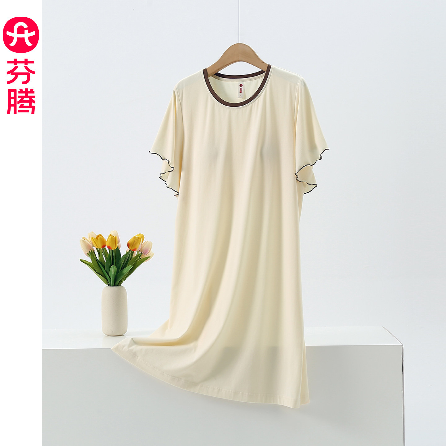 芬腾莫代尔棉凉感带胸垫睡裙图片