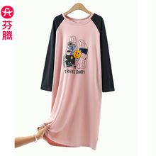 芬腾睡裙女春秋款长袖甜美可爱卡通中长款夏天连衣裙子大码家居服
