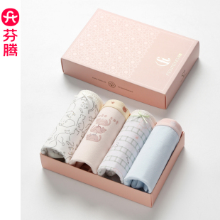 芬腾内裤 头 女纯棉抗菌中腰卡通可爱少女学生高中生全棉提臀三角裤