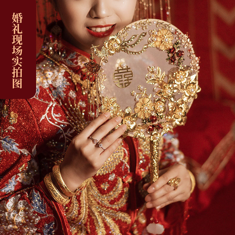新娘结婚团扇金色婚扇风禾锦绣