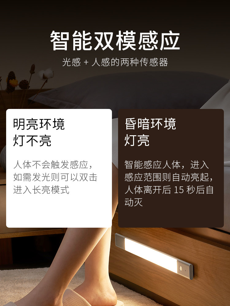ezvalo无线橱柜灯家用衣柜智能床头灯过道充电人体几米感应灯