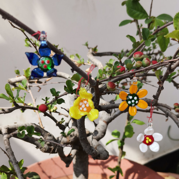 mini精致手作玻璃小花朵多款挂件