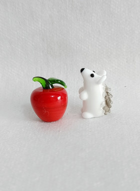 创意手工琉璃小刺猬工艺品苹果玻璃动物摆件 DIY景观桌面装饰造景