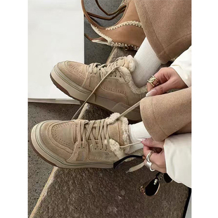 【欧货】真皮厚底板鞋女2025秋冬新款加绒保暖时尚百搭运动休闲鞋