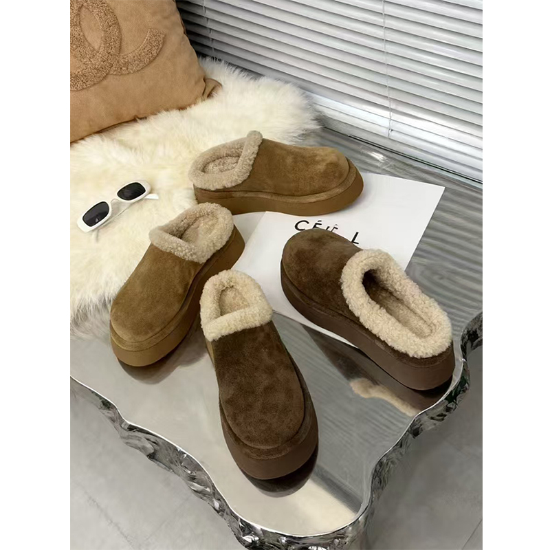 真皮加绒保暖一脚蹬勃肯拖鞋女