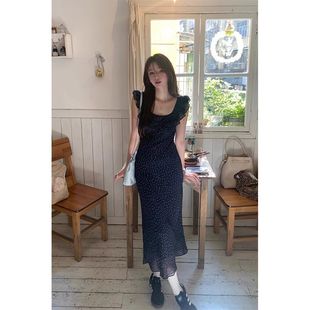 法式 小众设计感甜美小波点连衣裙女显瘦a字裙子修身 裙长款 夏季