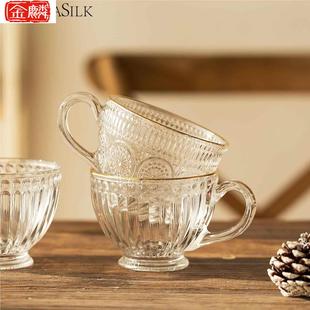 家用高颜值透明玻璃杯带把ins风牛奶杯子早餐杯水杯家用茶杯 新款