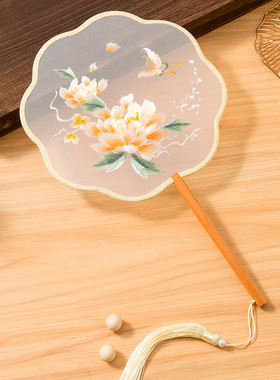 中国风苏州舞蹈圆扇子双面刺绣古风苏绣汉服禾服旗袍古装儿童团扇