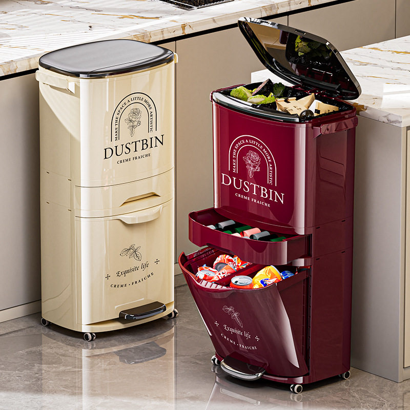 厨房垃圾桶家用可移动2025新款大容量专用干湿分离分类高款免弯腰