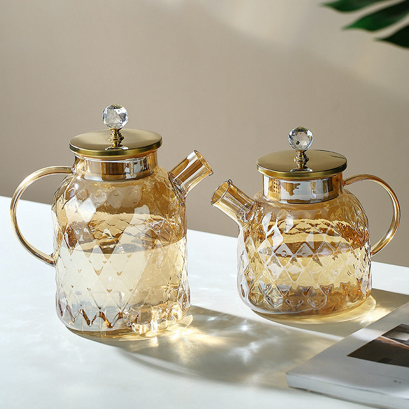家用泡茶凉水壶花茶果汁饮料壶高硼硅玻璃喝水壶兰陵壶玻璃凉水壶