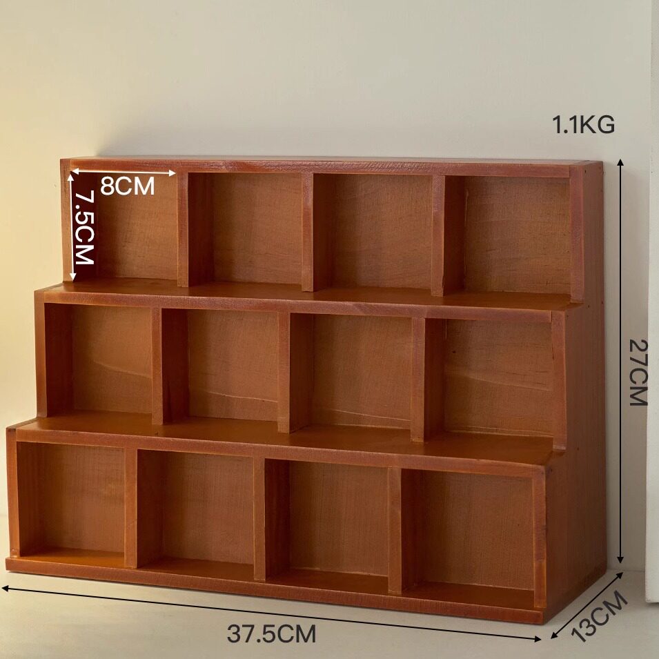 实木桌面收纳盒木质复古梳妆台香水化妆品置物架桌上杯子收纳柜子
