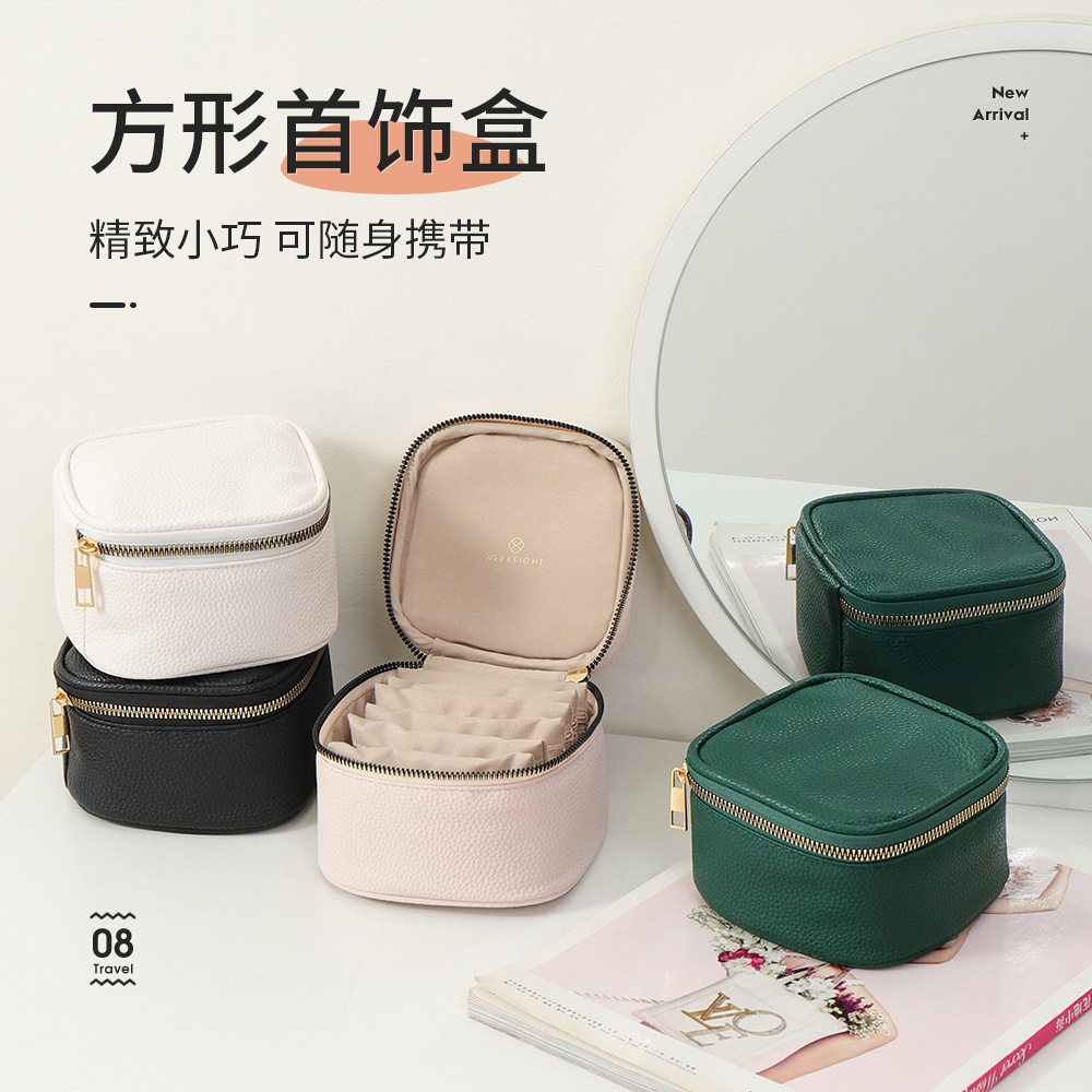 轻奢皮革首饰盒项链戒指耳环防氧化便携式女士黄金珠宝绒布收纳包