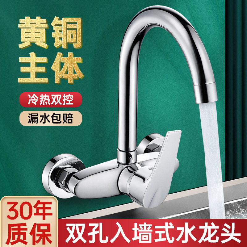 厨房双孔入墙式水槽洗菜盆水龙头阳台洗衣台拖把洗手池冷热混水阀