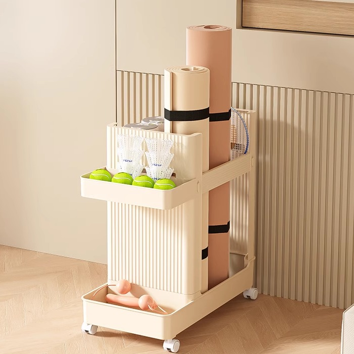 网红瑜伽垫收纳筐带轮置物架运动健身器材篮球收纳架家用整理神器