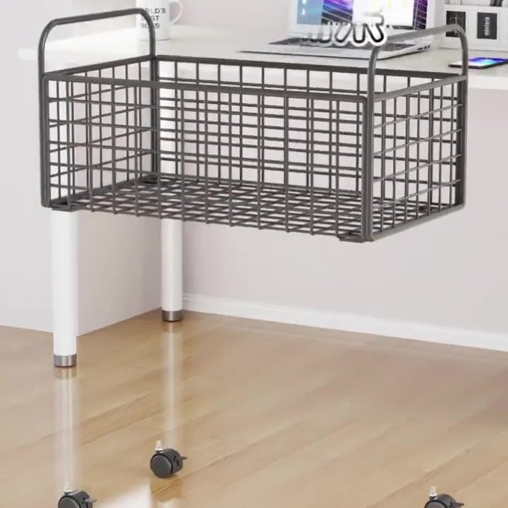 书包收纳架零食置物架滑轮架收纳筐带轮铁艺放书的小推车桌下书箱