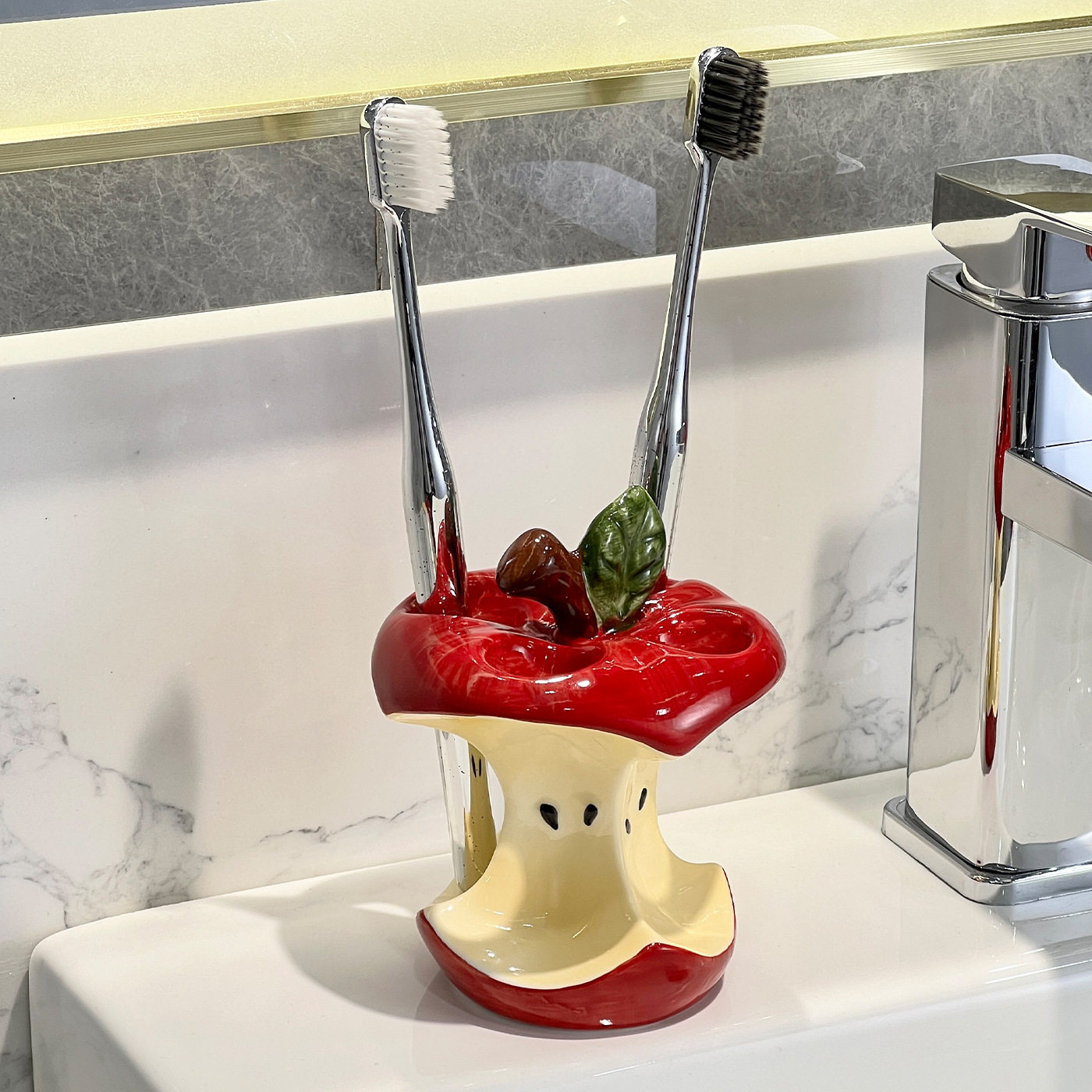 苹果陶瓷电动牙刷收纳置物架卫生间洗手台洗漱台牙膏牙刷底座