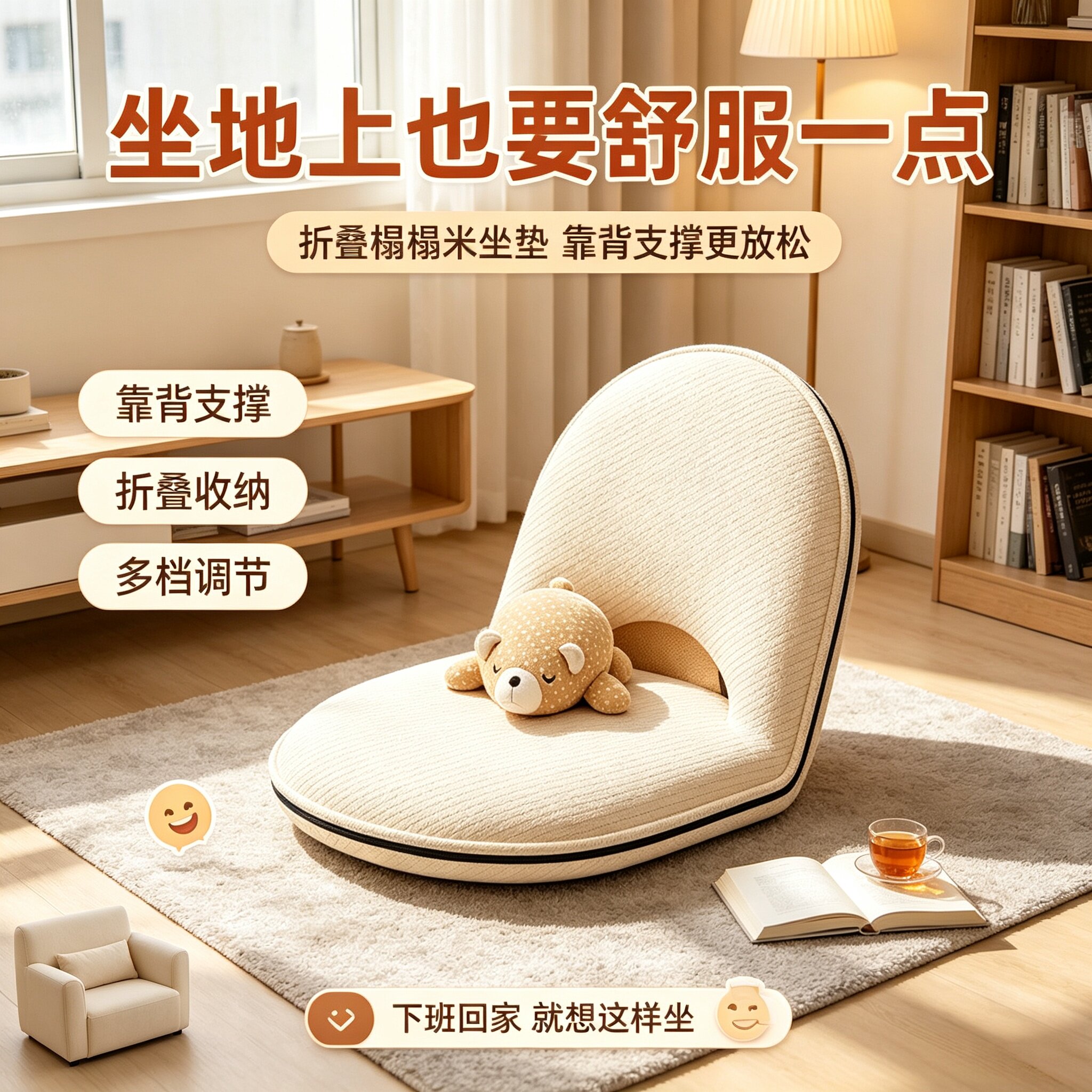 懒人沙发榻榻米折叠座椅床上靠背椅地上坐垫卧室飘窗儿童小沙发椅