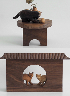 〈与猫共生 修复二〉原创纯手工雕刻创意家居木猫摆件泽无木作