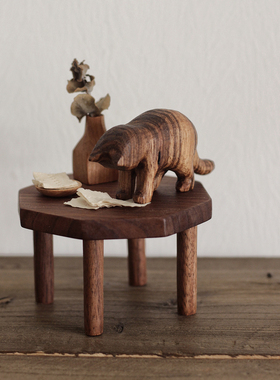 木猫摆件原创纯手工雕刻