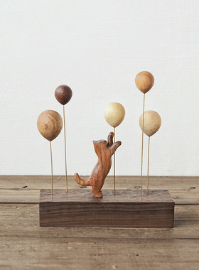 原创木猫趣味泽无木摆件桌面气球