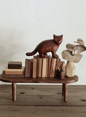 纯手工木家居摆件美式木猫原创