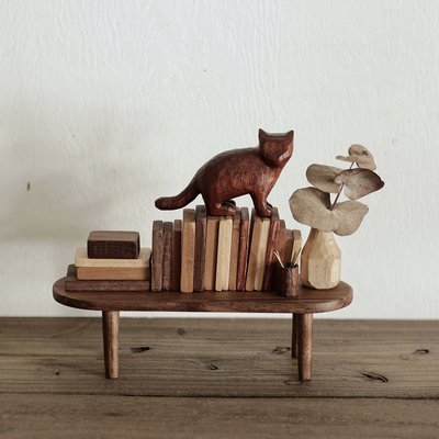 纯手工木家居摆件美式木猫原创