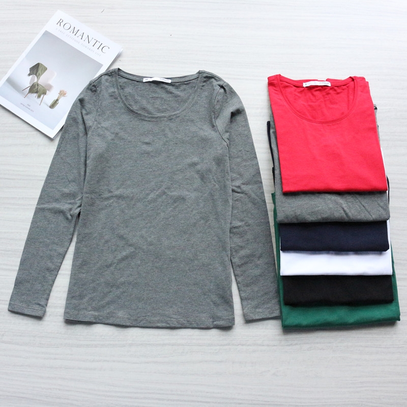 纯棉圆领长袖T恤女柔软打底衫春