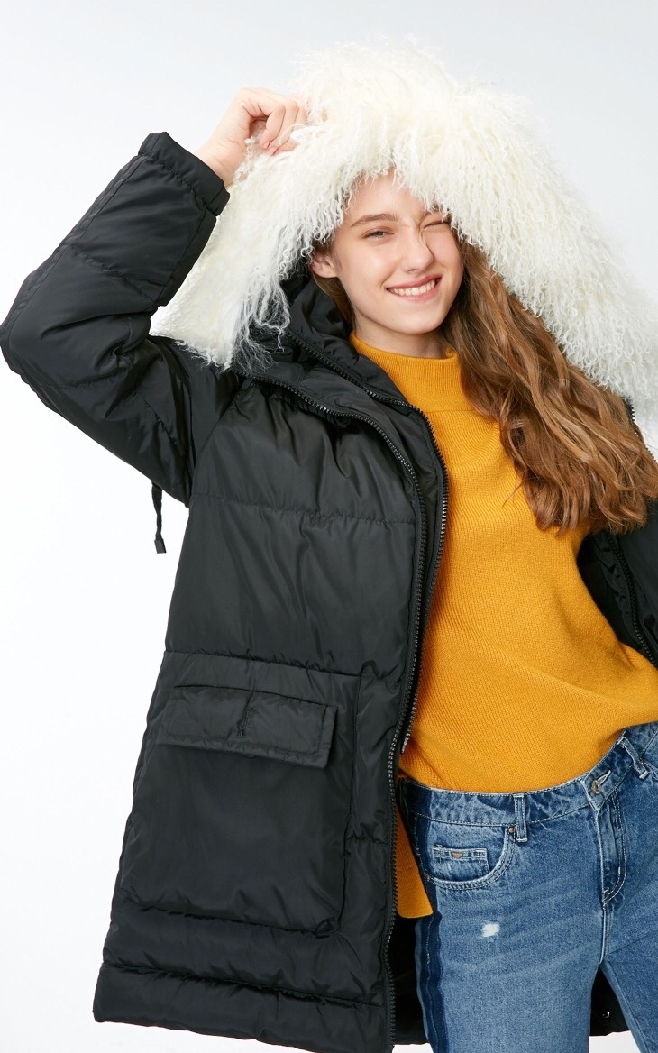 vero moda 孤品清m码白鸭绒羊滩毛中长款羽绒服318412507 1899