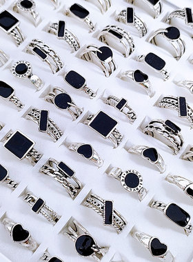 跨境电商饰品出口外贸复古古银黑色画油戒指wish货源夜市地摊饰品