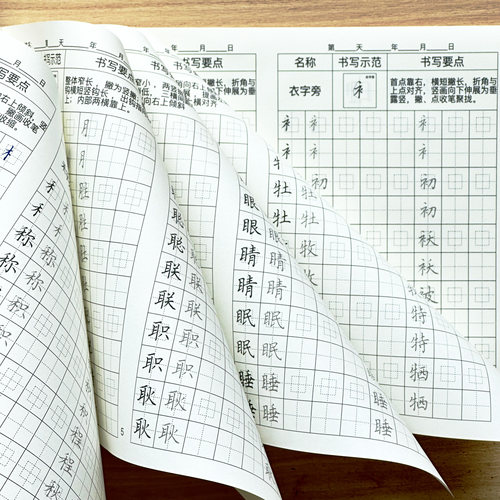 字帖练字硬笔书法练字本小学生字帖楷体偏旁部首间百日打卡练字帖