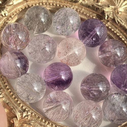 天然透闪超七单珠紫红超烟花超七手串金草莓黑超紫超水晶散珠配珠