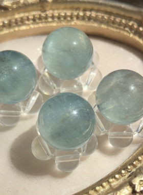 天然透闪海蓝宝碎碎冰海蓝宝单珠蓝色水晶DIY多宝散珠圆珠13~19mm