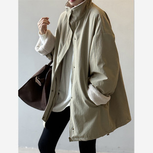 设计感保暖羊羔毛立领中长款 新款 棉服外套 派克服女款 2025年秋冬季