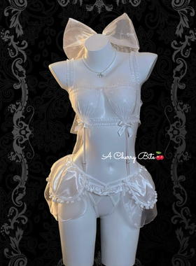 【樱桃慕斯】性感纯欲白色蕾丝蝴蝶结透视内衣绑带花嫁新娘qqny