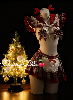 「邻家小女佣」圣诞红格纹学院蝴蝶结女仆比基尼套装性感纯欲cos